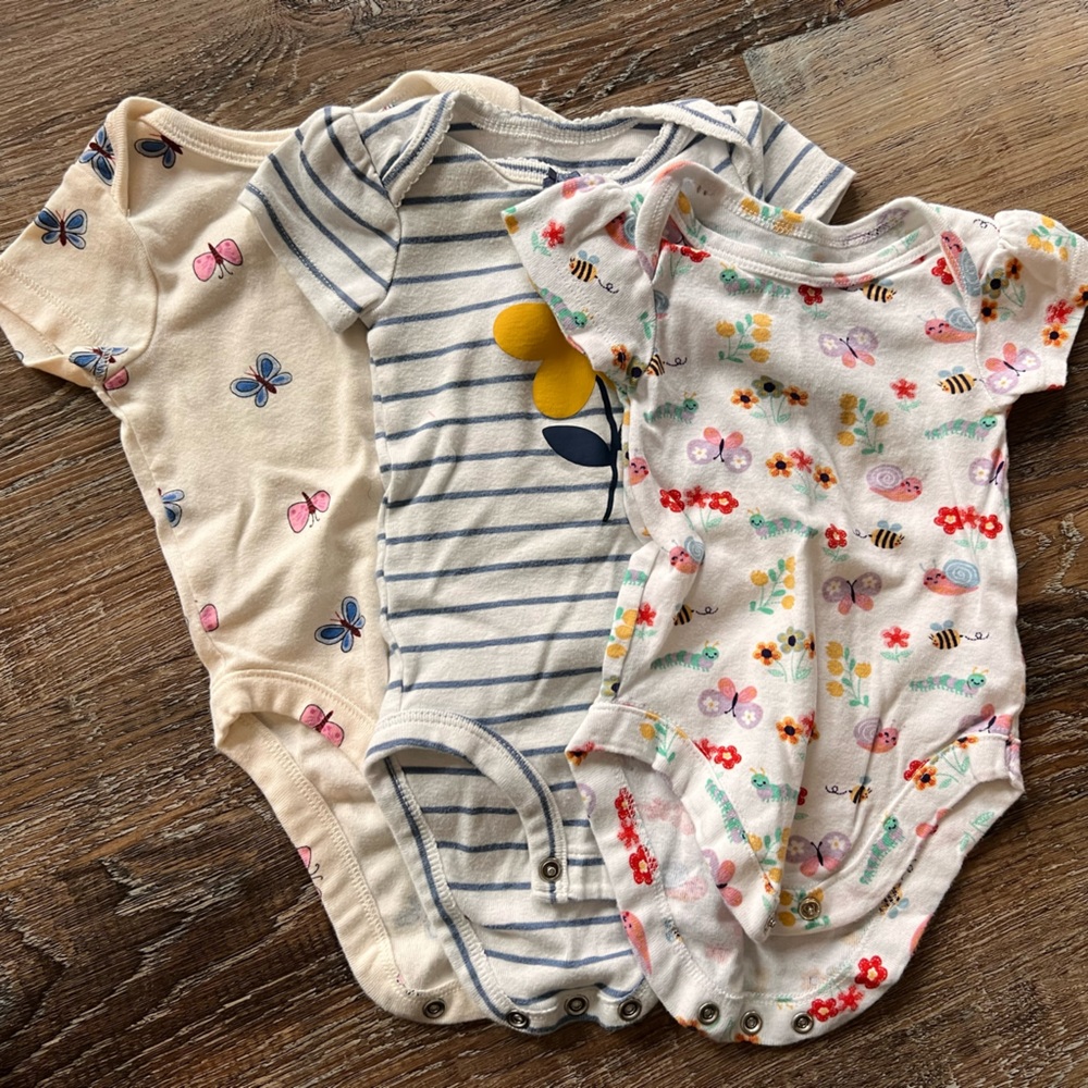 Floral and Striped Baby Onesies Set